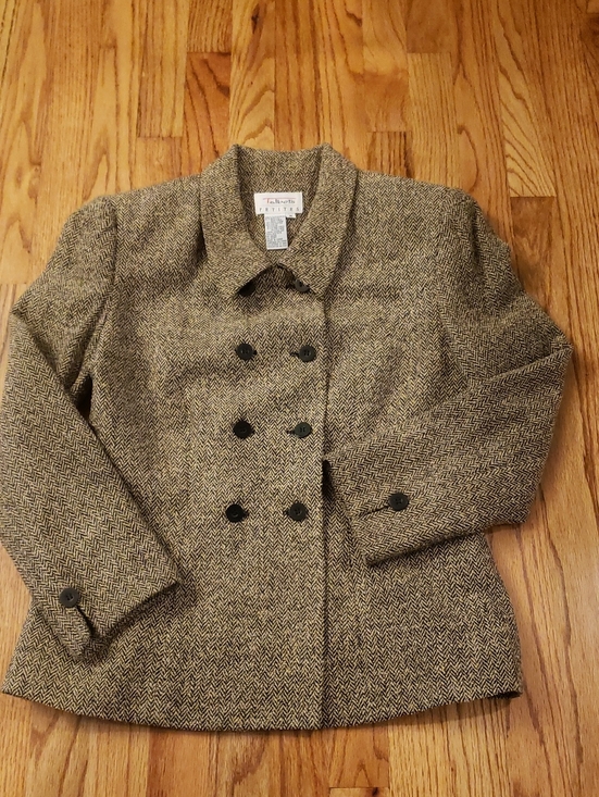 Talbots Jackets & Blazers - Vtg Talbots Women's Double-Breasted Herringbone Blazer in Tan and Black - 10P